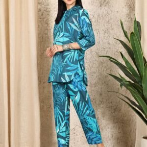 Women's Pure Cotton Printed Collared Top and Pant Co-ord Set (Multti Color2)